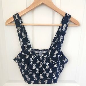 Aerie Navy Blue Pineapple Print Sweetheart Crop Tank Top Small
